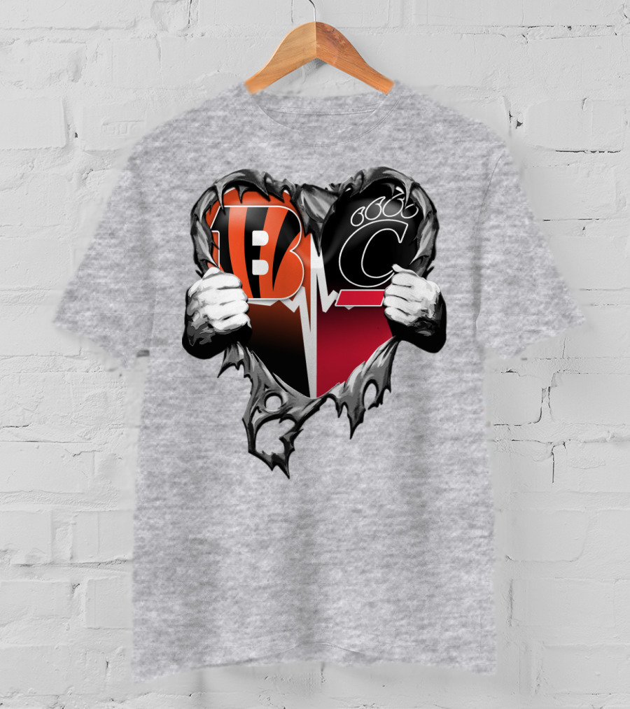 Bengals Bearcats Heartbeat Bengals Logo Bearcat Paw Cincinnati T-Shirt
