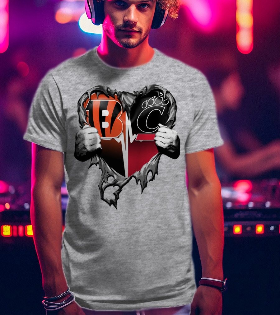 Bengals Bearcats Heartbeat Bengals Logo Bearcat Paw Cincinnati T-Shirt