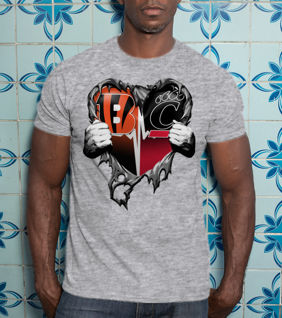 Bengals Bearcats Heartbeat Bengals Logo Bearcat Paw Cincinnati T-Shirt
