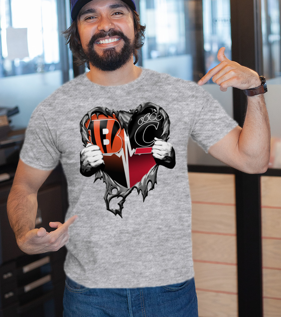 Bengals Bearcats Heartbeat Bengals Logo Bearcat Paw Cincinnati T-Shirt