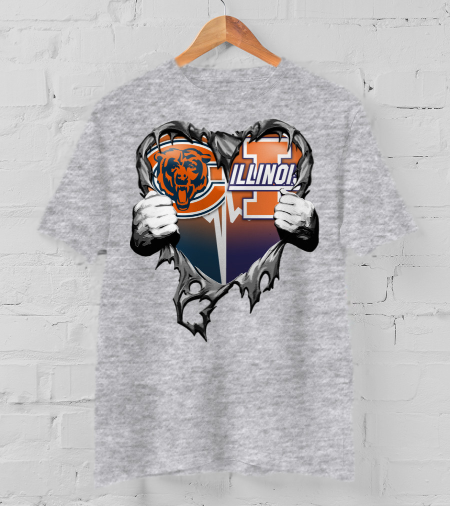 Chicago Bears Illinois Fighting Illini Heart Tear T-Shirt