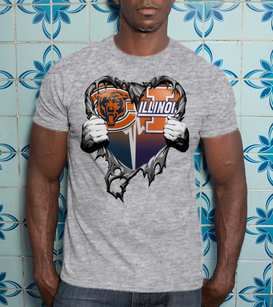 Chicago Bears Illinois Fighting Illini Heart Tear T-Shirt