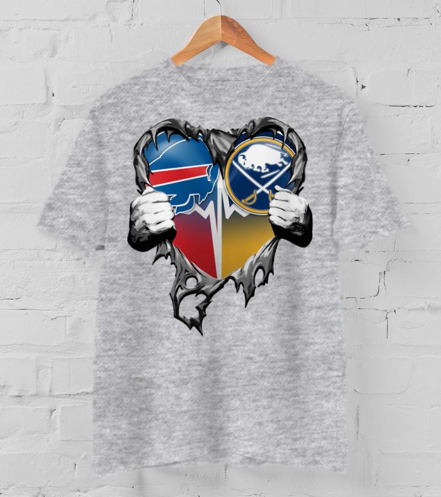 Buffalo Bills Sabres Heart Logo Fusion T-Shirt