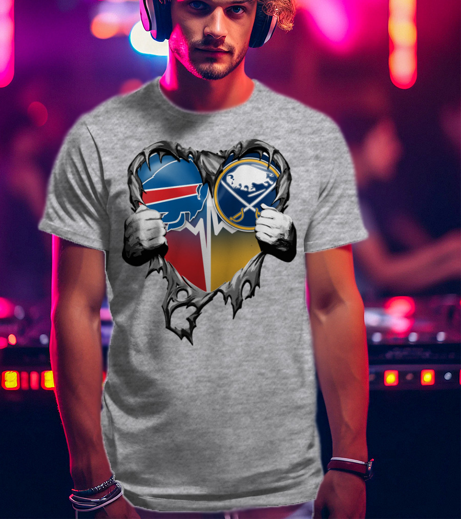 Buffalo Bills Sabres Heart Logo Fusion T-Shirt