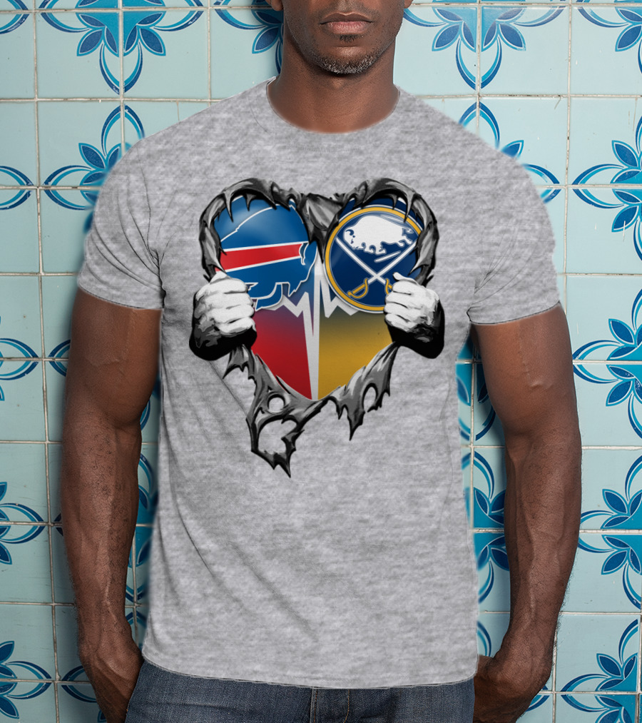 Buffalo Bills Sabres Heart Logo Fusion T-Shirt