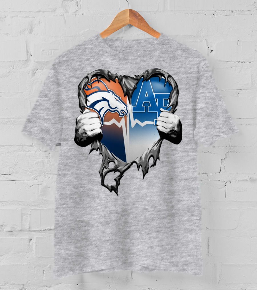 Denver Broncos Air Force Falcons Heart Rip T-Shirt