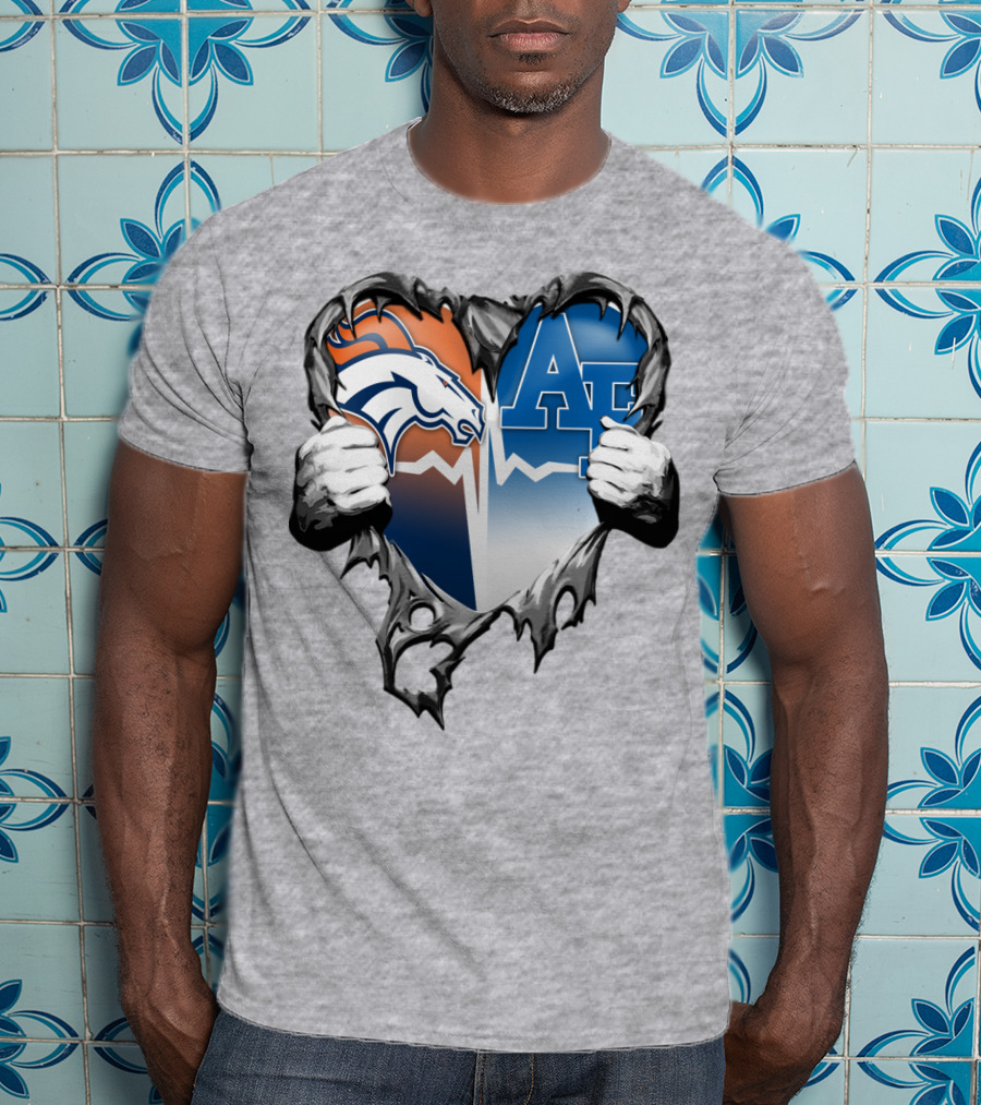 Denver Broncos Air Force Falcons Heart Rip T-Shirt