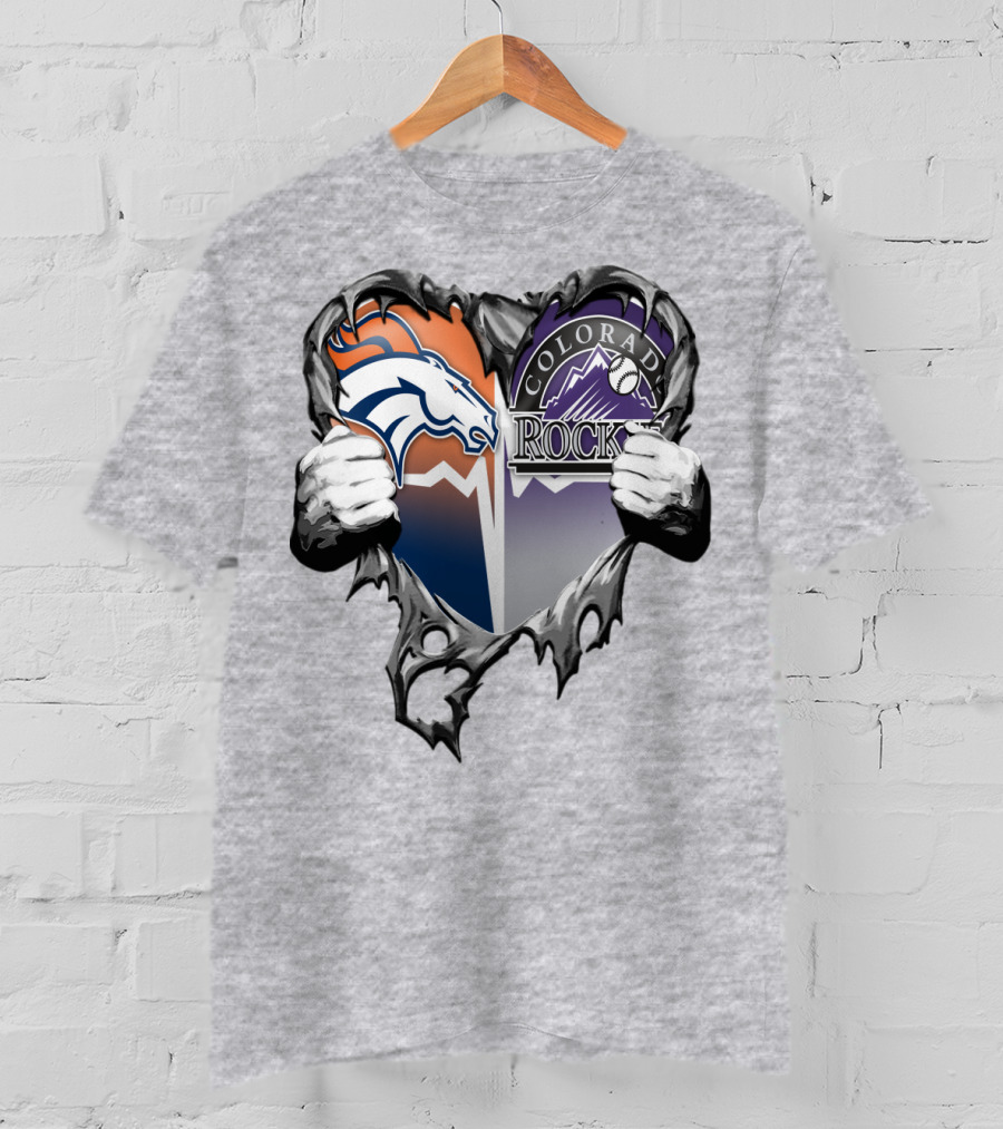 Denver Broncos Colorado Rockies Split Heart T-Shirt