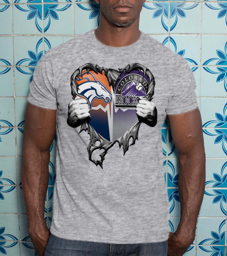 Denver Broncos Colorado Rockies Split Heart T-Shirt