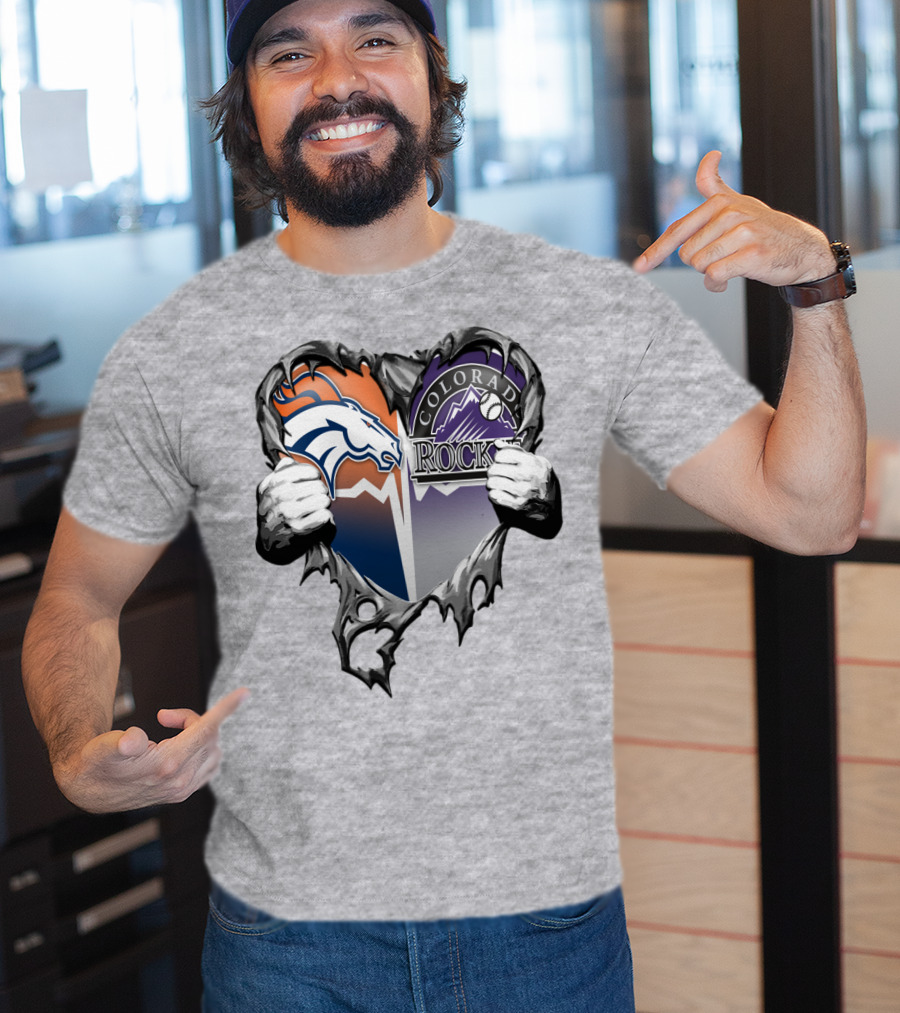 Denver Broncos Colorado Rockies Split Heart T-Shirt