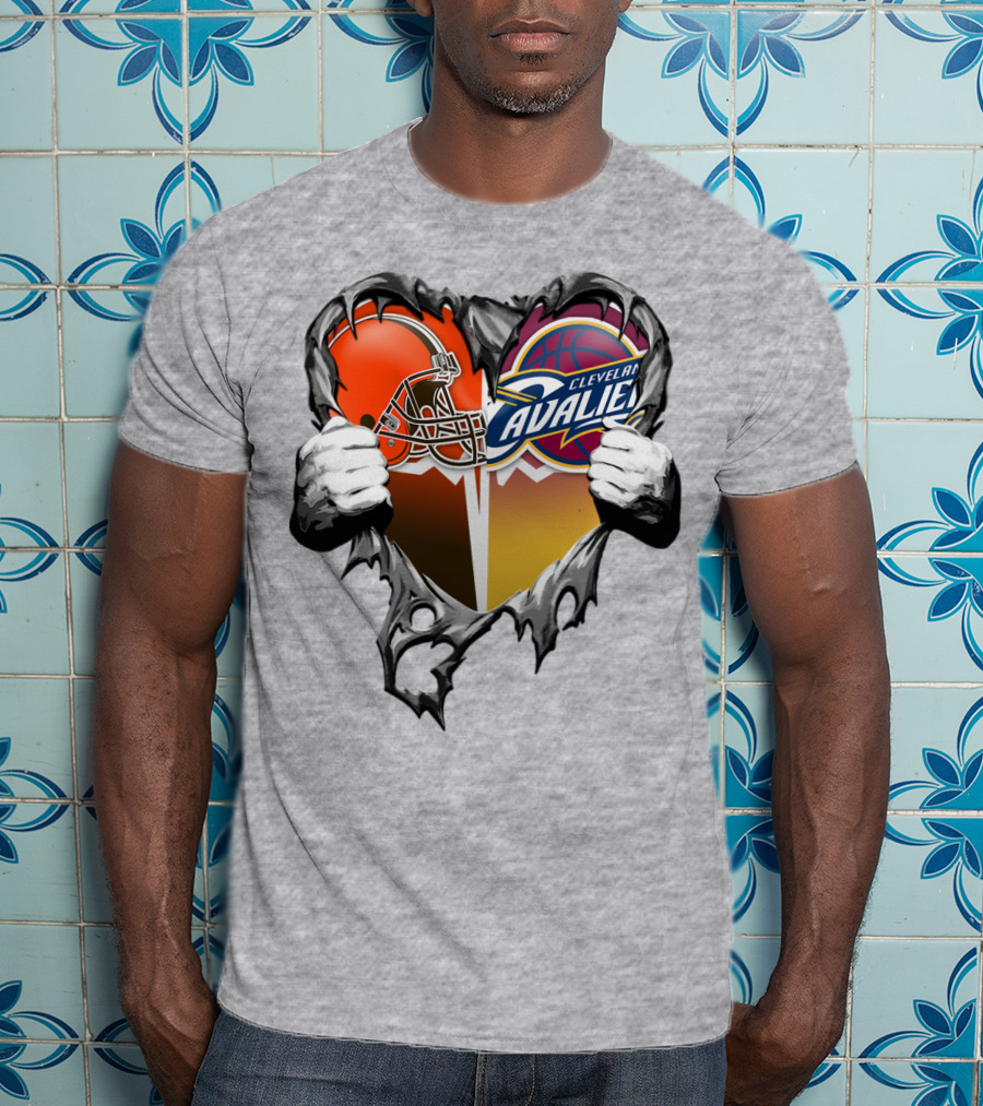 Cleveland Cavaliers Browns Heart Combination T-Shirt