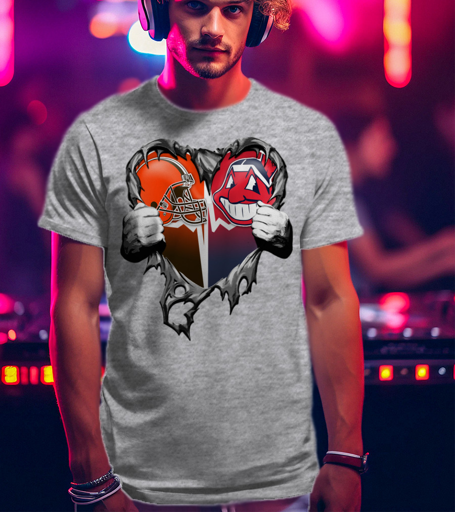 Cleveland Browns And Cleveland Indians Heart T-Shirt