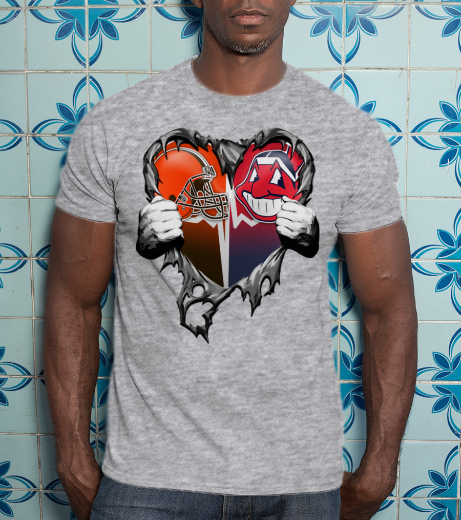 Cleveland Browns And Cleveland Indians Heart T-Shirt