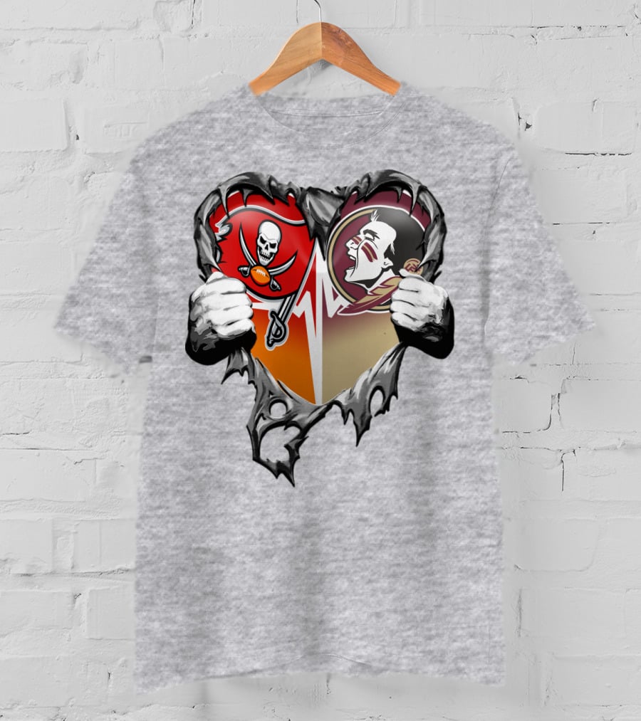 Tampa Bay Buccaneers Florida State Seminoles Heart Symbol Xatt025 T-Shirt