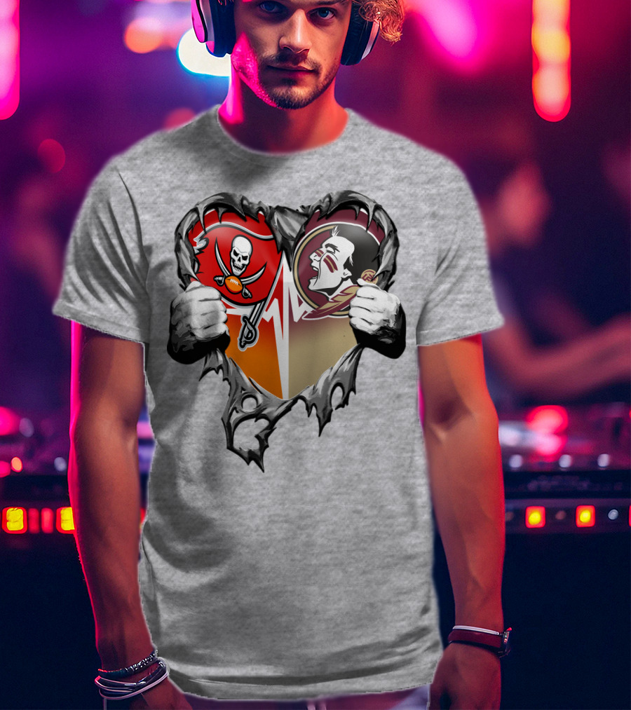 Tampa Bay Buccaneers Florida State Seminoles Heart Symbol Xatt025 T-Shirt
