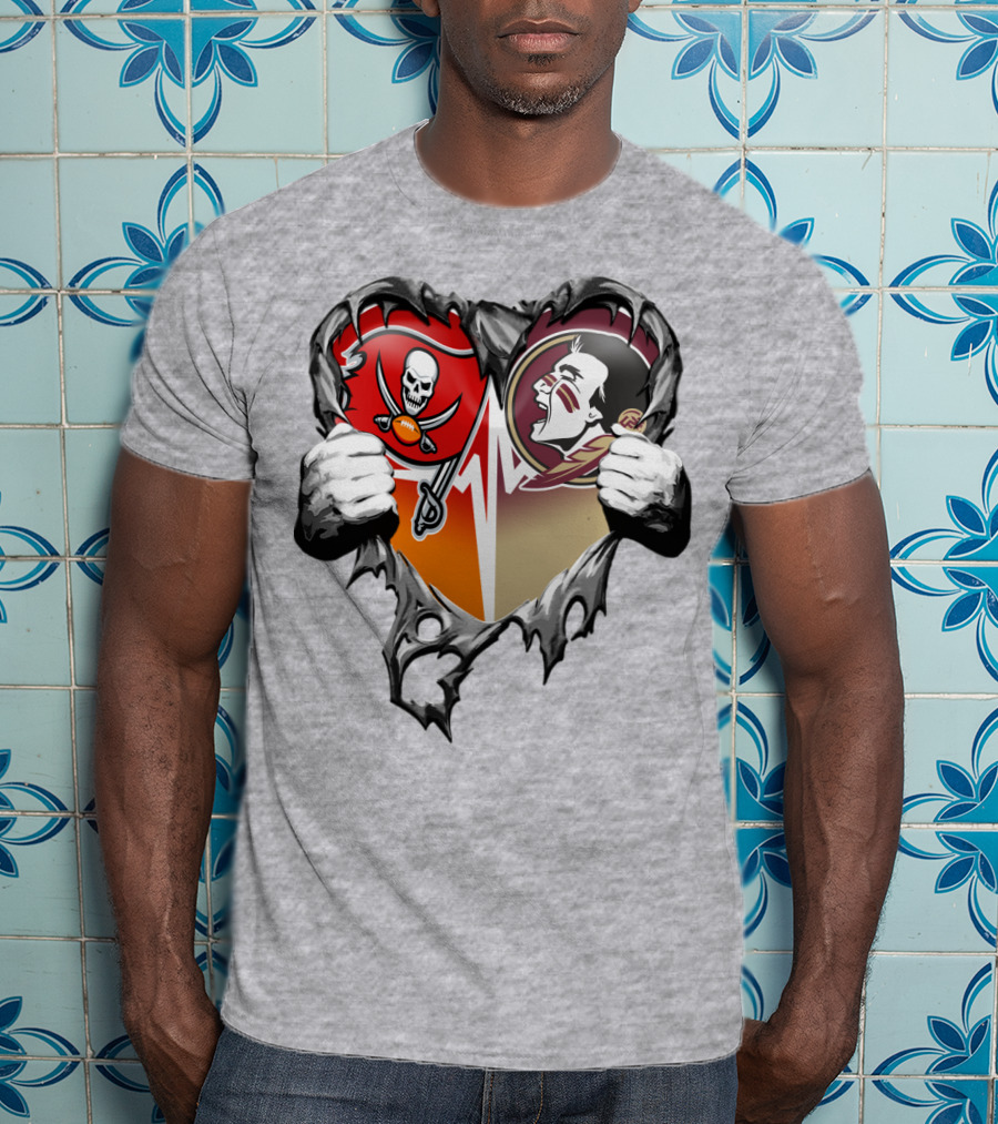 Tampa Bay Buccaneers Florida State Seminoles Heart Symbol Xatt025 T-Shirt