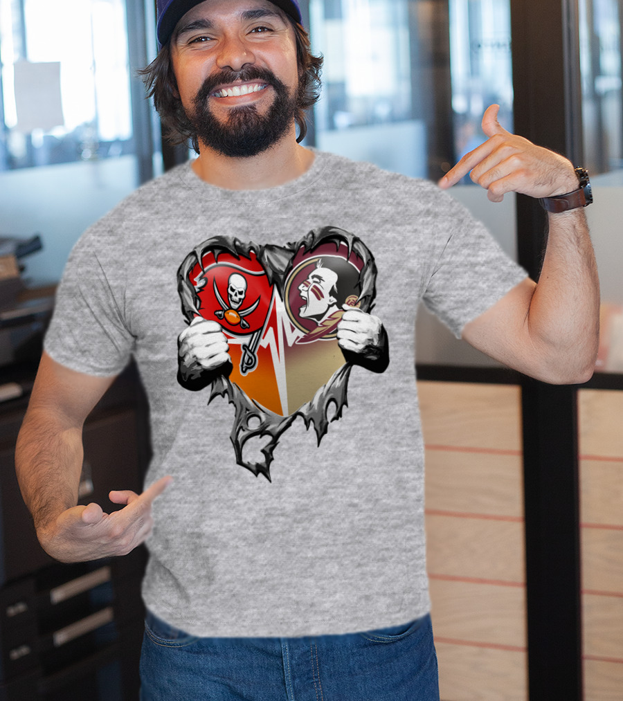 Tampa Bay Buccaneers Florida State Seminoles Heart Symbol Xatt025 T-Shirt