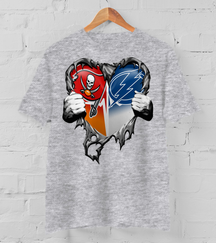 Tampa Bay Buccaneers And Tampa Bay Lightning Heart T-Shirt