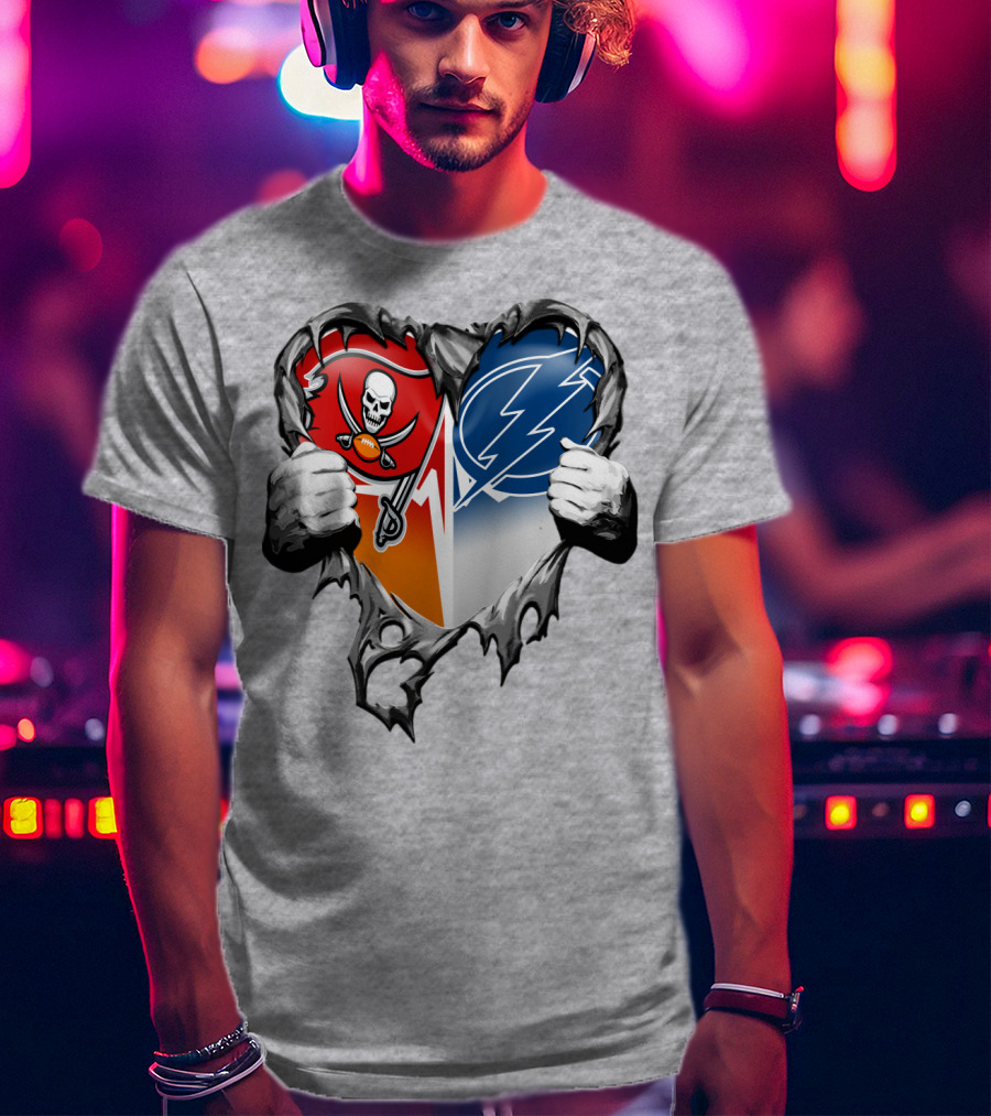 Tampa Bay Buccaneers And Tampa Bay Lightning Heart T-Shirt