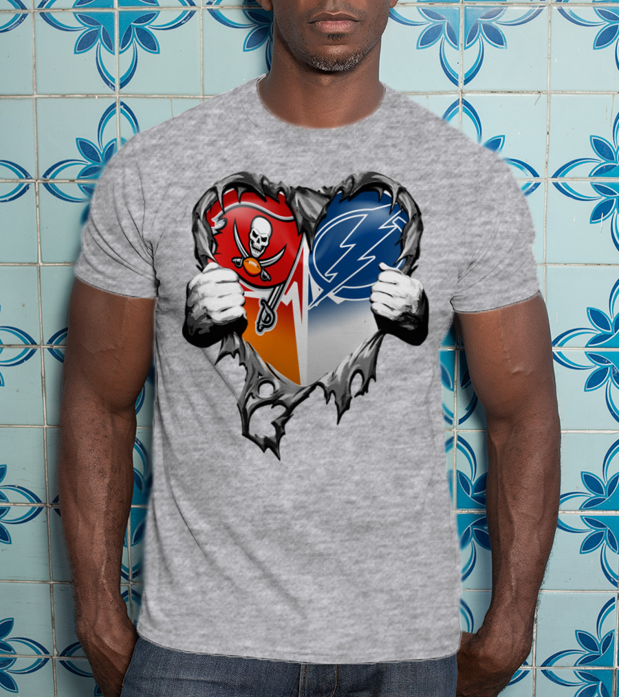 Tampa Bay Buccaneers And Tampa Bay Lightning Heart T-Shirt