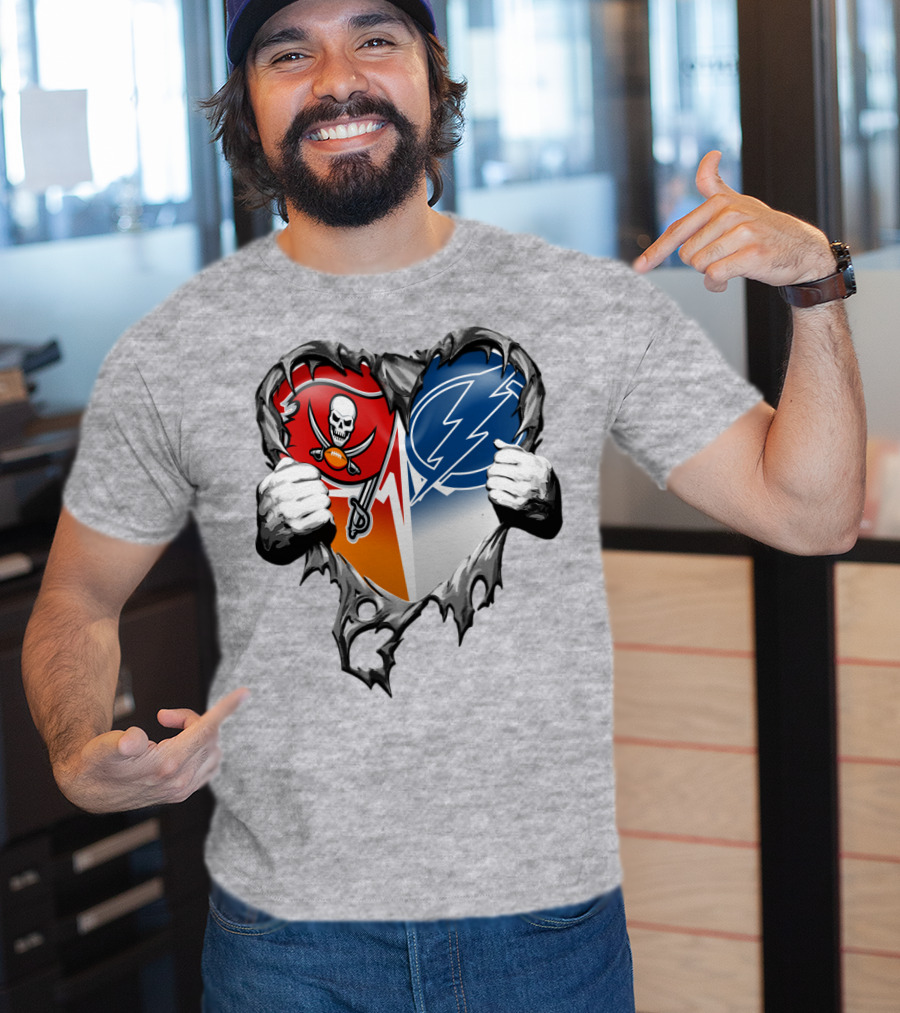 Tampa Bay Buccaneers And Tampa Bay Lightning Heart T-Shirt