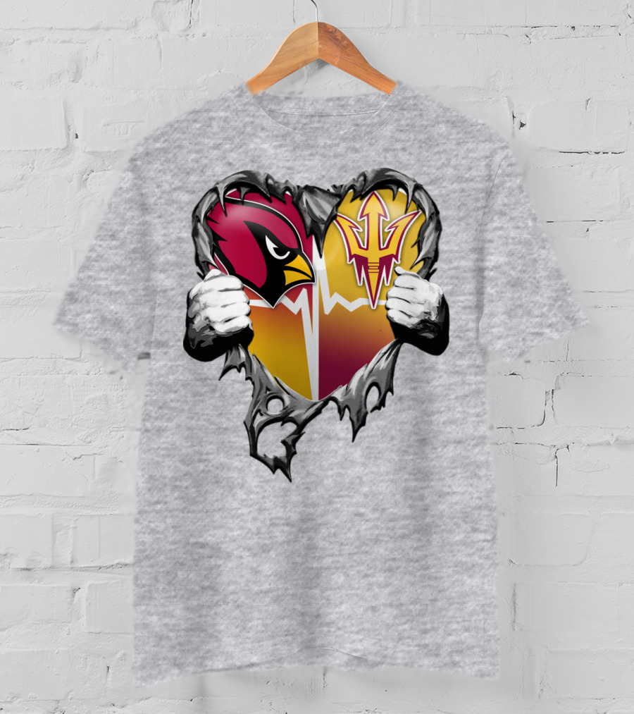 Arizona Cardinals Arizona State Sun Devils Heart Dual Allegiance T-Shirt