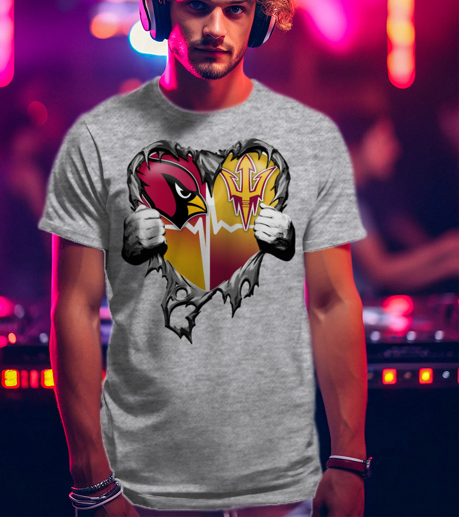 Arizona Cardinals Arizona State Sun Devils Heart Dual Allegiance T-Shirt