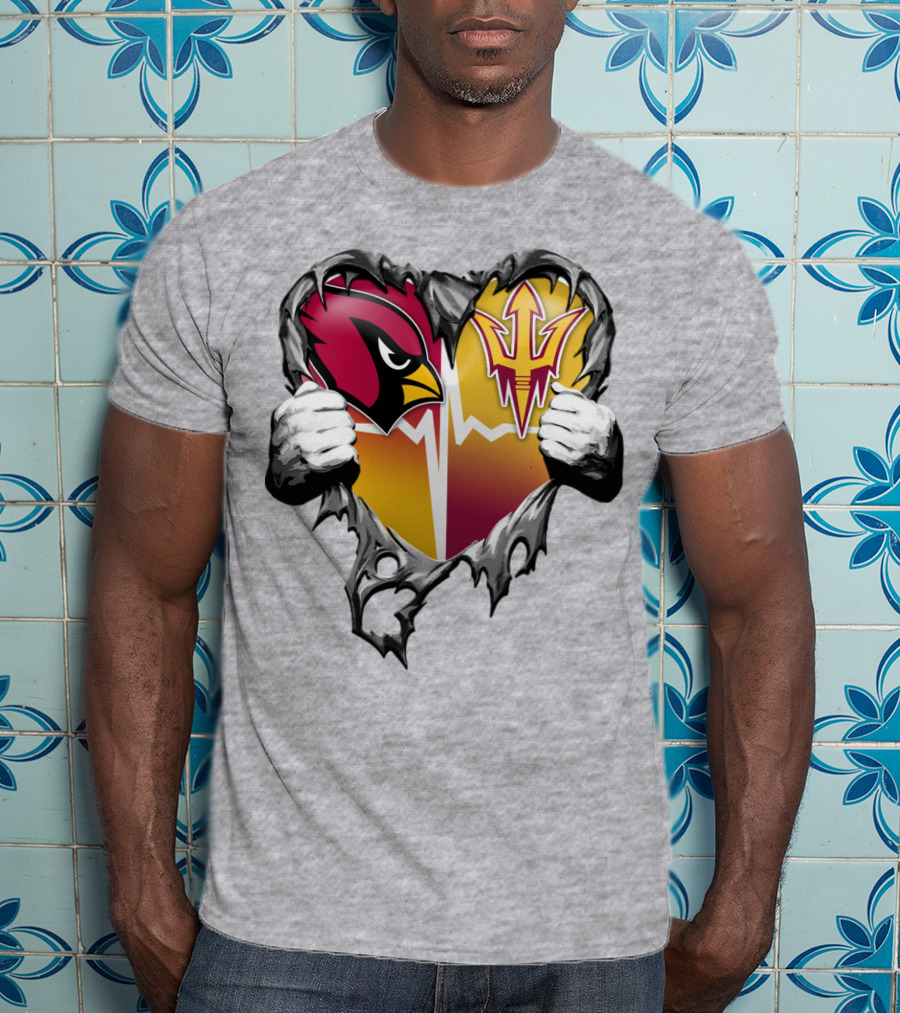 Arizona Cardinals Arizona State Sun Devils Heart Dual Allegiance T-Shirt