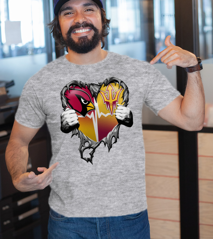 Arizona Cardinals Arizona State Sun Devils Heart Dual Allegiance T-Shirt