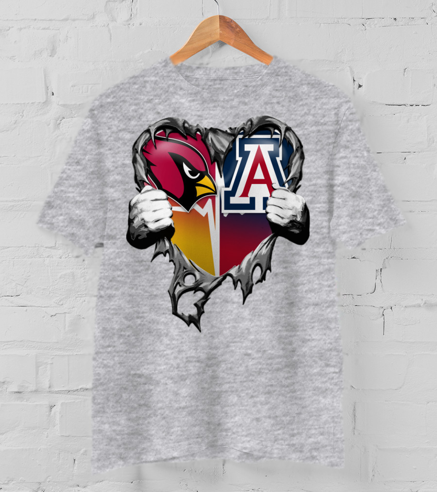 Arizona Cardinals And Arizona Wildcats Heart Tear T-Shirt