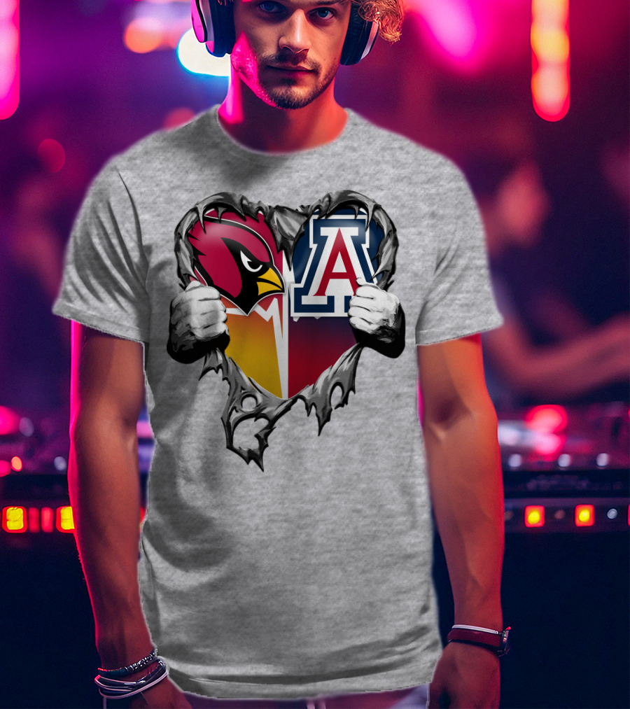 Arizona Cardinals And Arizona Wildcats Heart Tear T-Shirt