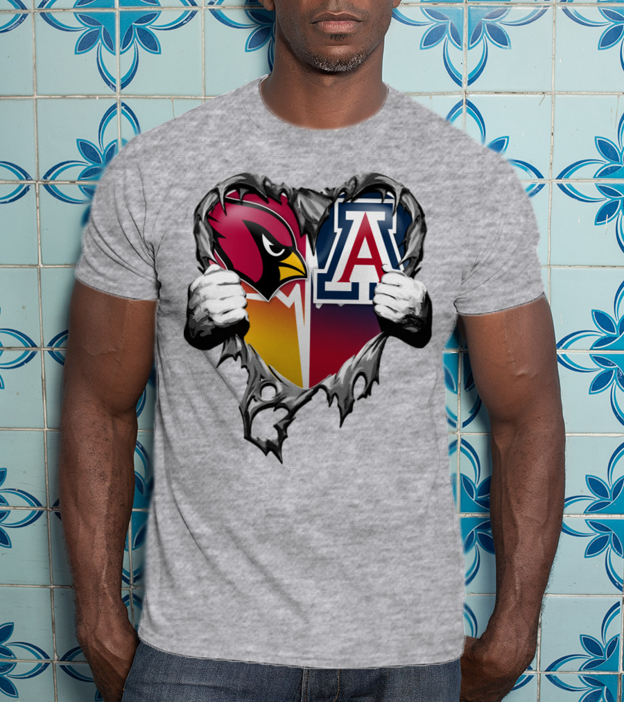 Arizona Cardinals And Arizona Wildcats Heart Tear T-Shirt