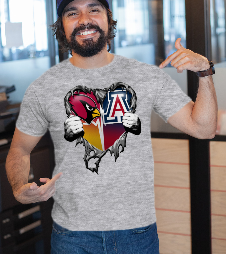 Arizona Cardinals And Arizona Wildcats Heart Tear T-Shirt