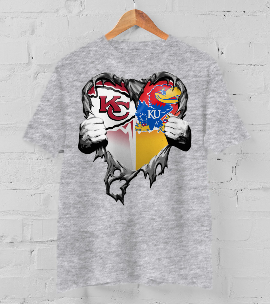 Kansas City Chiefs Jayhawks Ku Heart Tear T-Shirt