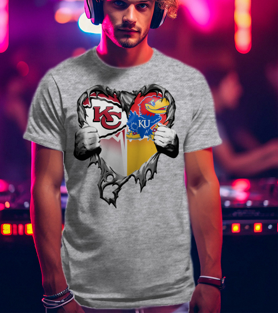 Kansas City Chiefs Jayhawks Ku Heart Tear T-Shirt