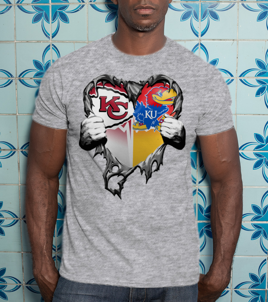 Kansas City Chiefs Jayhawks Ku Heart Tear T-Shirt