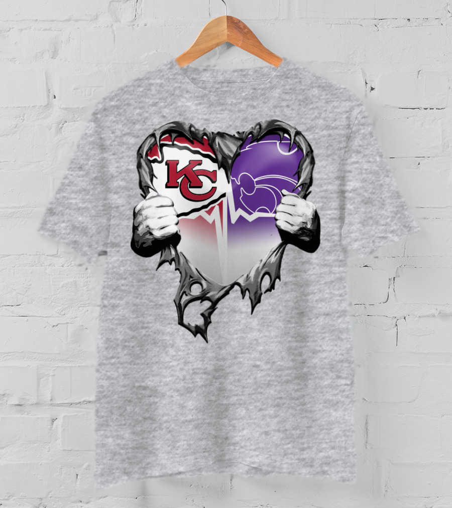 Kansas City Chiefs And Kansas State Wildcats Heart T-Shirt