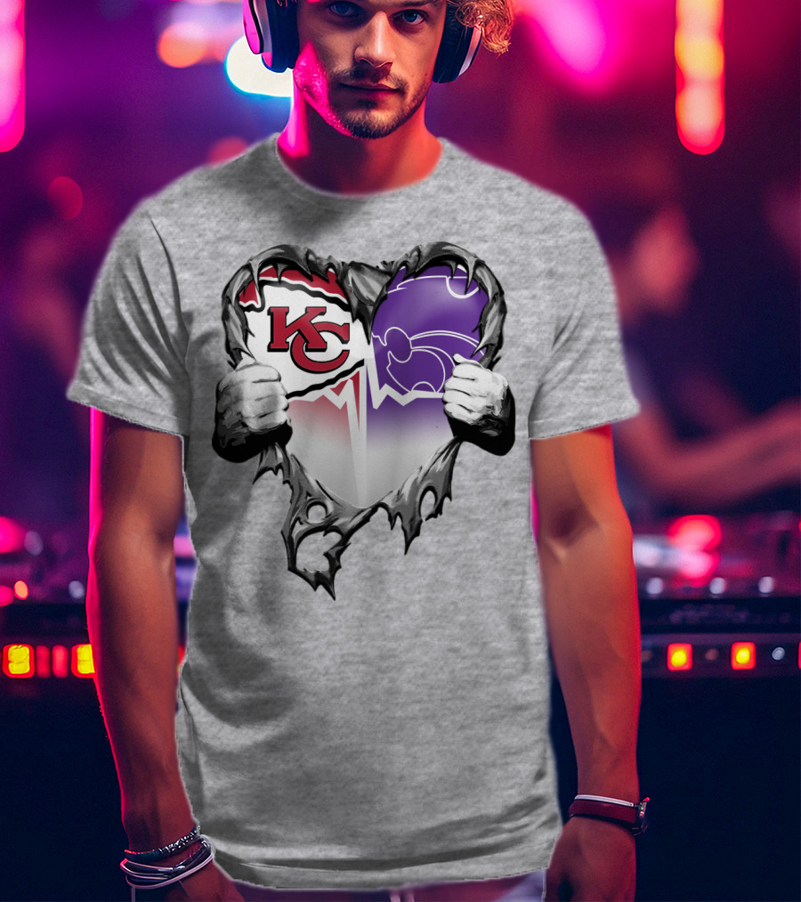 Kansas City Chiefs And Kansas State Wildcats Heart T-Shirt