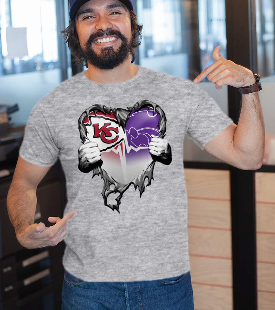 Kansas City Chiefs And Kansas State Wildcats Heart T-Shirt