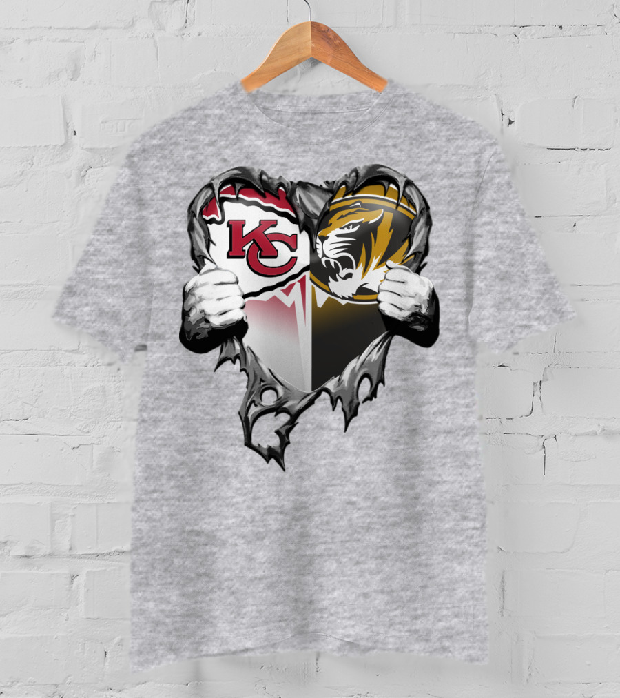 Kc Chiefs And Missouri Tigers Heart T-Shirt