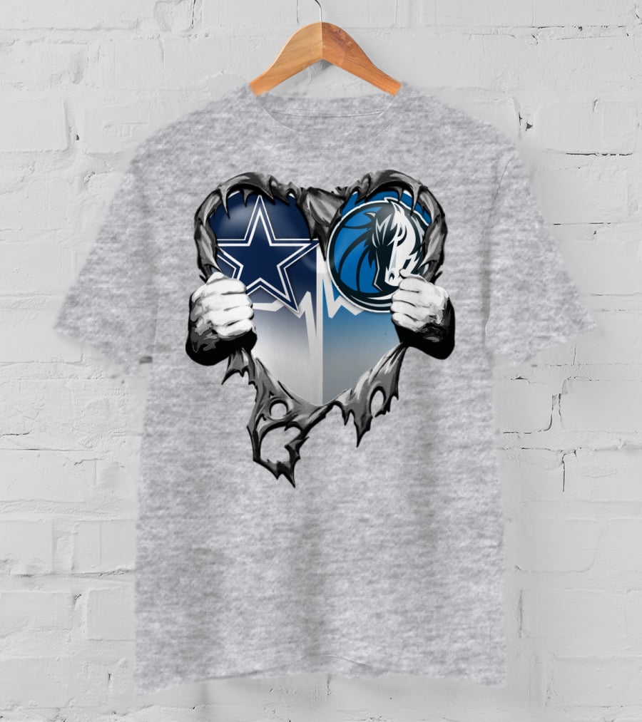 Dallas Cowboys And Mavericks Heart Logo Fusion T-Shirt