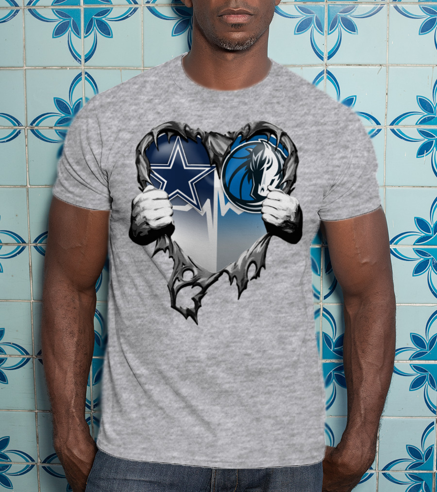 Dallas Cowboys And Mavericks Heart Logo Fusion T-Shirt