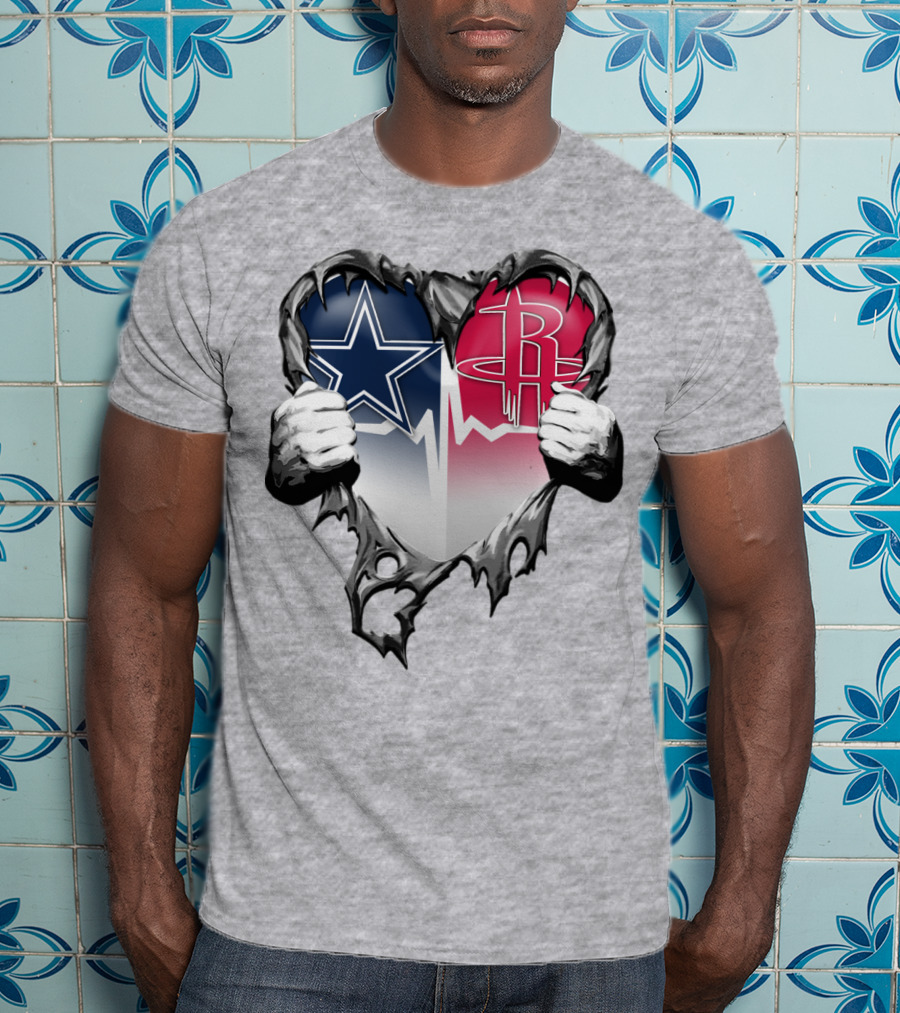 Dallas Cowboys Houston Rockets Torn Heart Logo Fusion T-Shirt