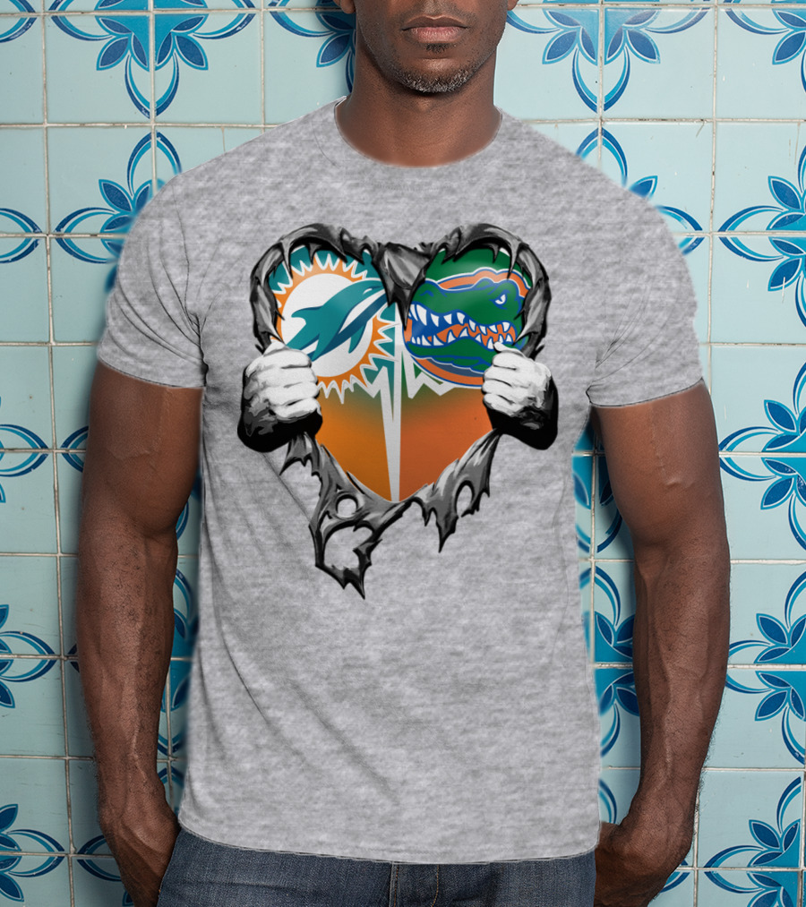 Miami Dolphins Florida Gators Heart Design Xatt048 T-Shirt