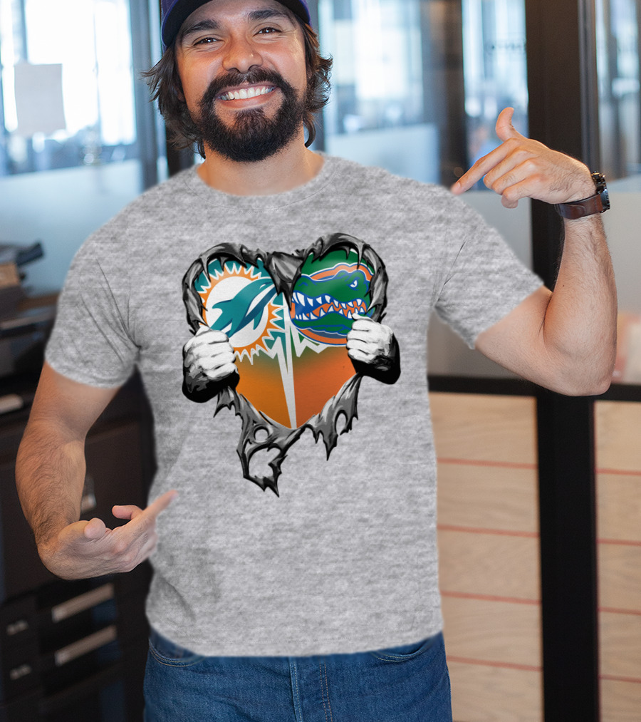 Miami Dolphins Florida Gators Heart Design Xatt048 T-Shirt