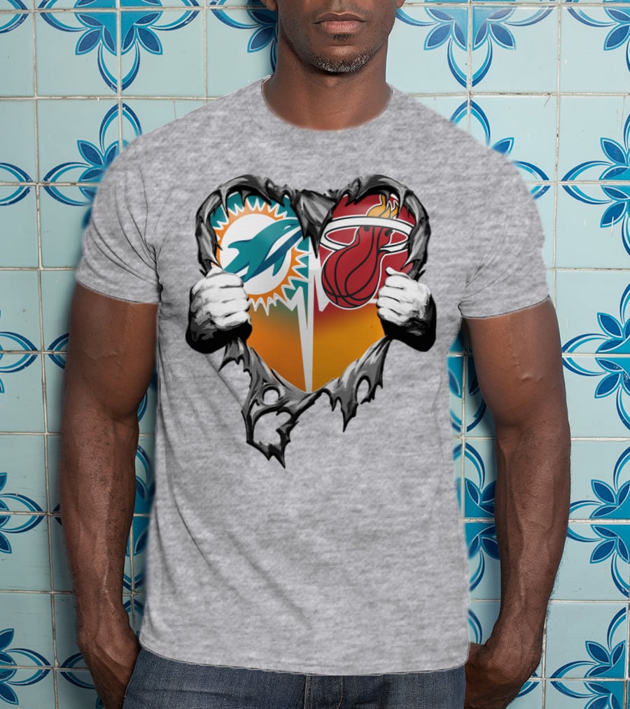 Miami Dolphins Miami Heat Heart Hands T-Shirt