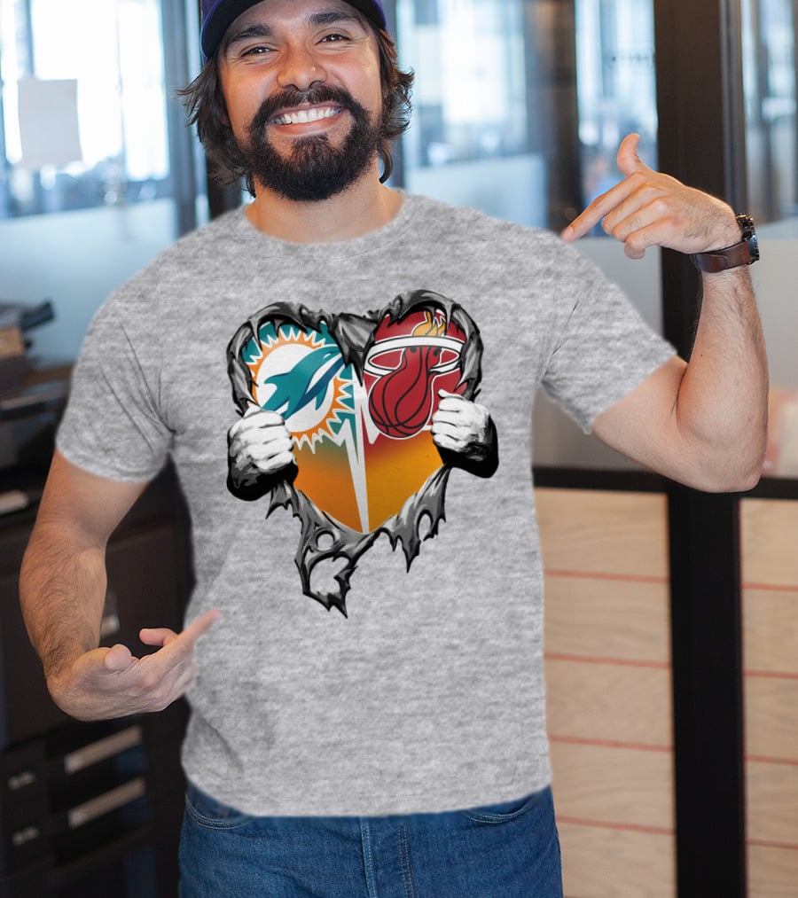 Miami Dolphins Miami Heat Heart Hands T-Shirt