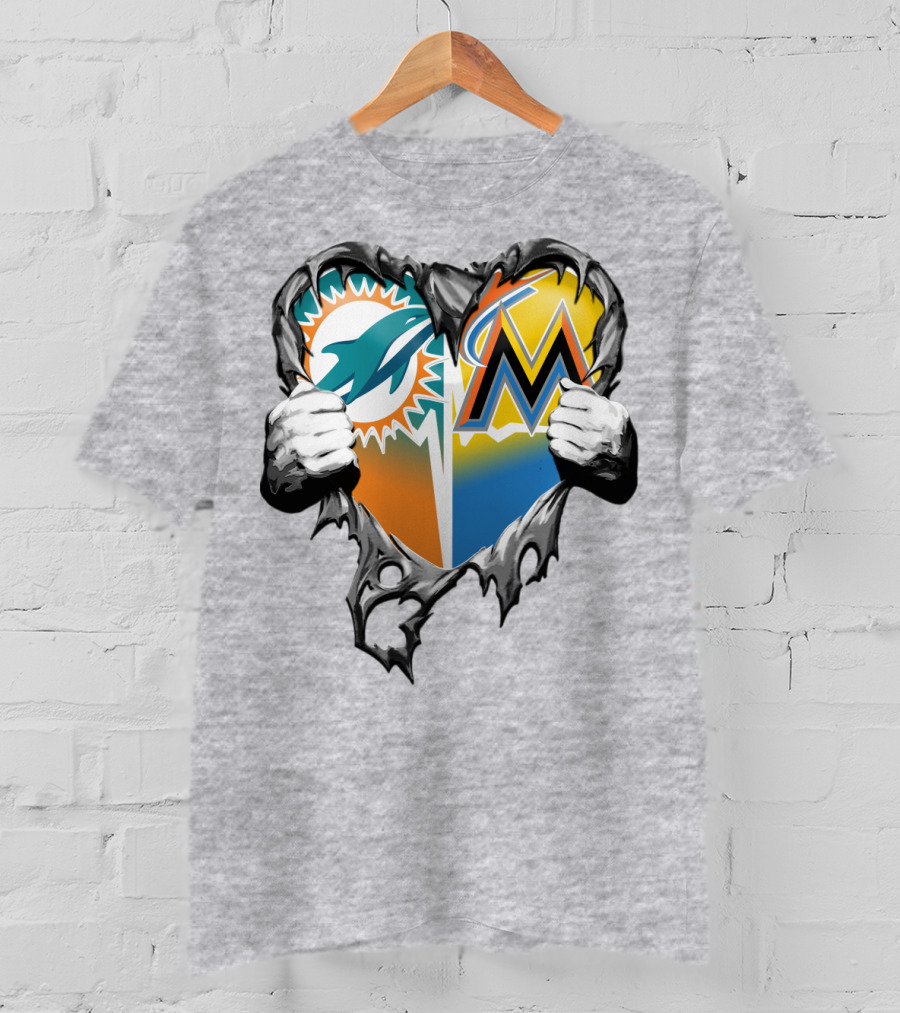 Miami Dolphins Miami Marlins Heart T-Shirt