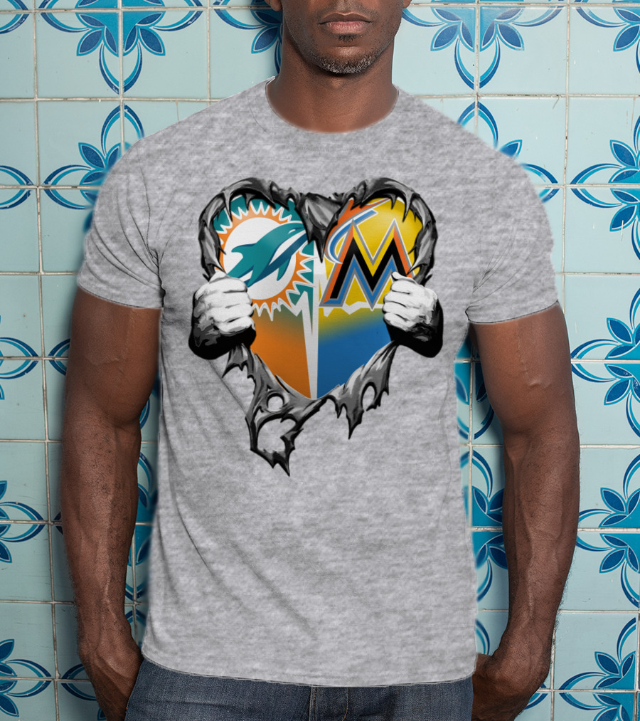 Miami Dolphins Miami Marlins Heart T-Shirt