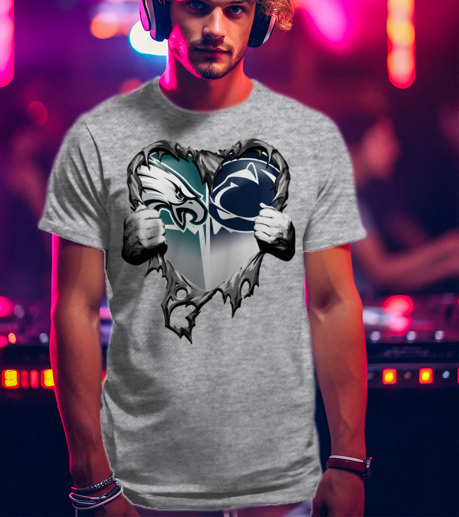 Philadelphia Eagles And Penn State Nittany Lions Heart Logo Rip Xatt053 T-Shirt